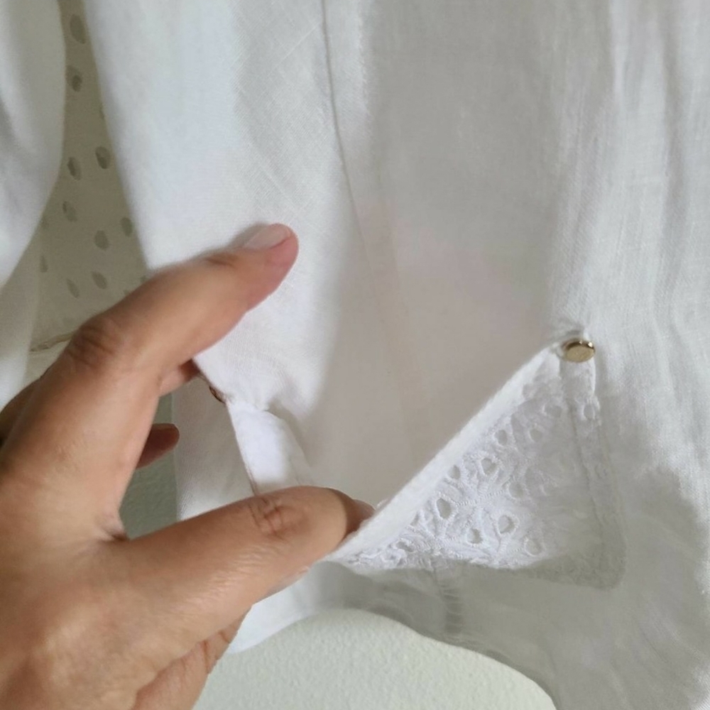 Chico's alabaster Linen Eyelet 3/4 Sleeve Jacket L - Picture 6 of 13